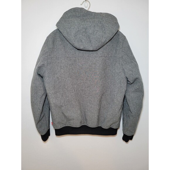 Levi’s Jacket Gray Hooded Black‎ Sherpa Lined Soft Shell Bomber Coat Mens Small - Picture 2 of 9